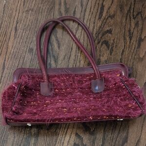 Vintage Me Too Burgundy Fuzzy Shoulder Bag
